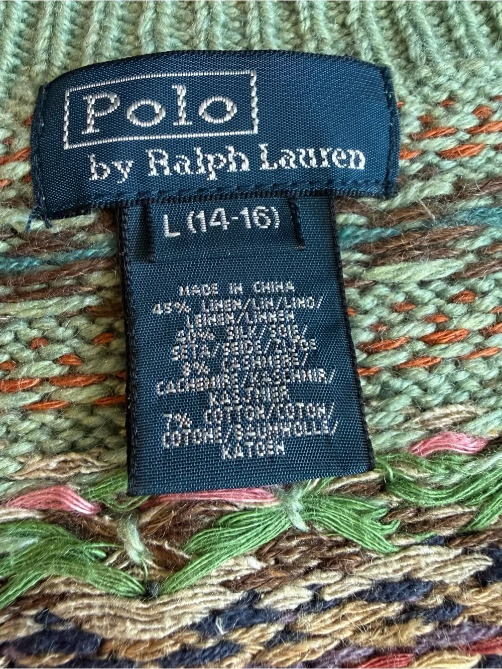 Polo Ralph Lauren Mint Green Fair Isle V-Neck Sweater, L boys (XS men)
